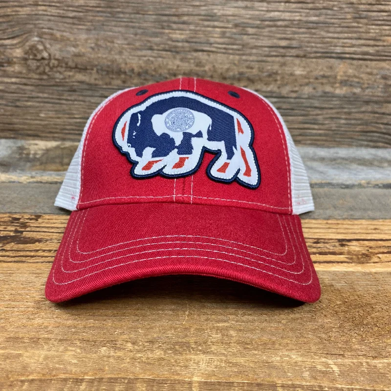 elegant-flat-hat-Surf Wyoming® Flag Bison Trucker - Red