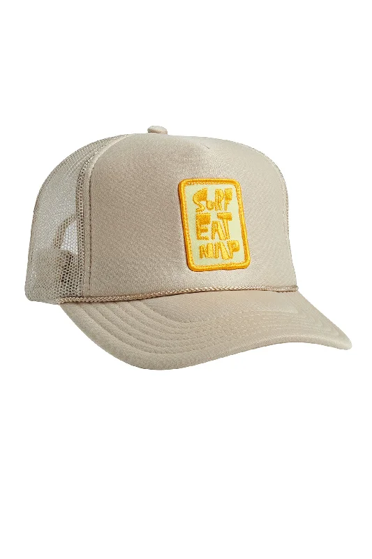 kids-knit-hat-Tan Embroidered Surf Eat Nap Snapback Hat