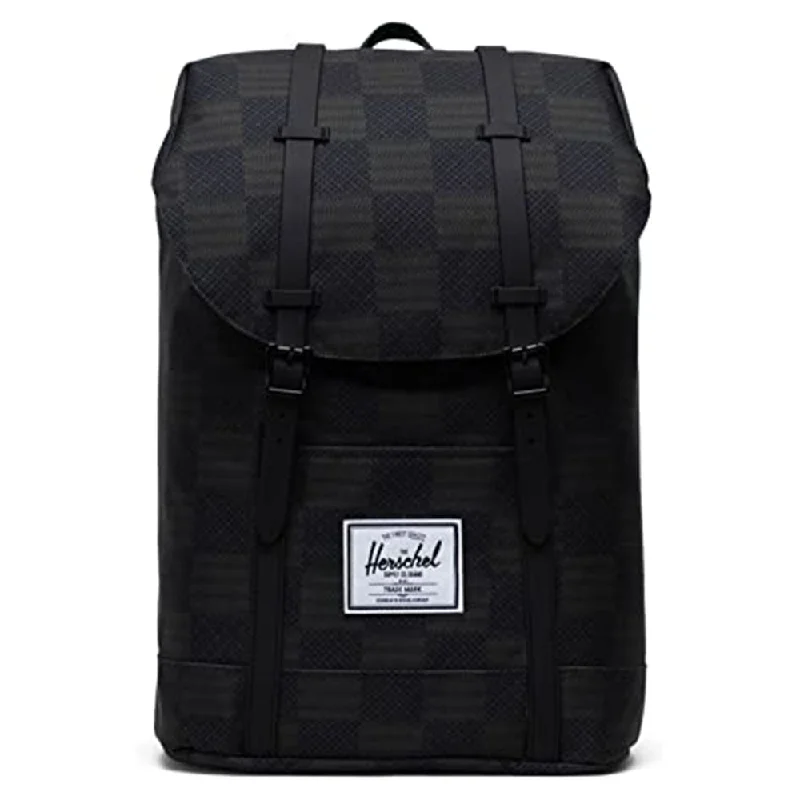 Camping hiking trail portraits-Herschel Unisex Black Checkered Textile Retreat One Size Backpack - 10066-04967-OS