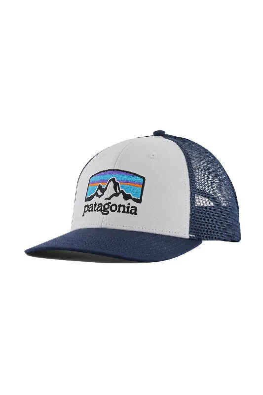 trendy-bucket-hat-Patagonia Fitz Roy Horizons Trucker Hat - White w/New Navy