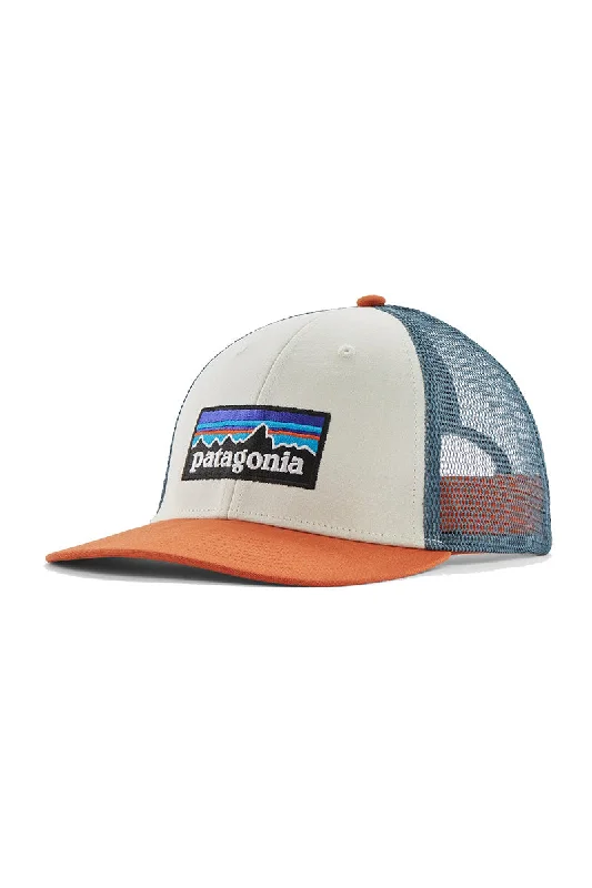 chef-cooking-hat-Patagonia P-6 Logo LoPro Trucker Hat - White W/Redtail Rust