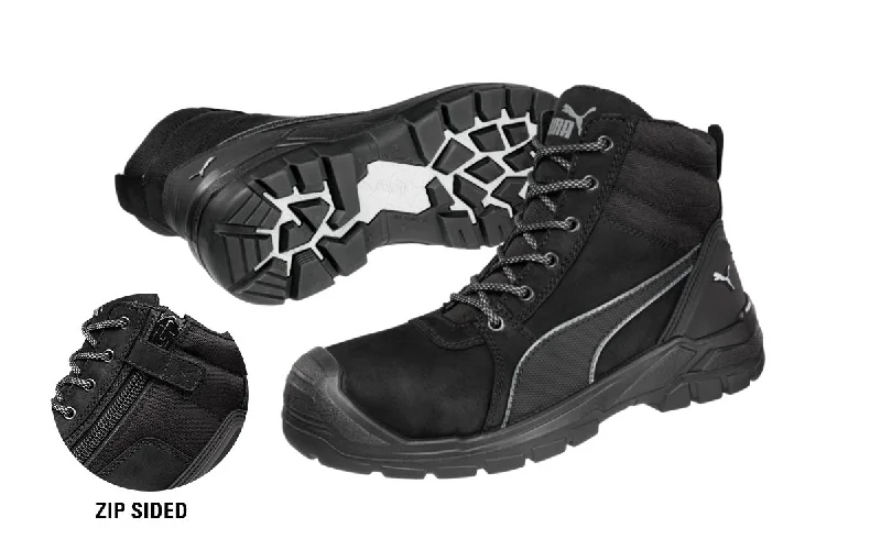 Camping hiking gear podcasts-Puma Tornado Zip Sided Safety Boots (Black) 630797