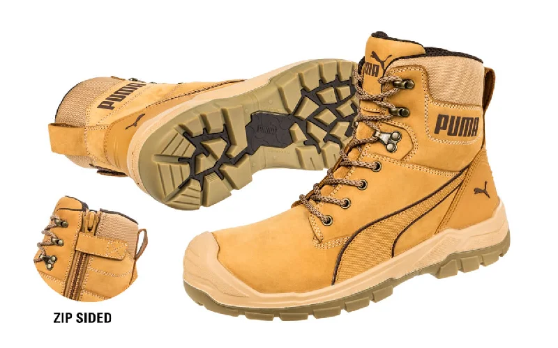 Camping hiking low elevation-Puma Conquest Waterproof Zip Side Safety Boot (Wheat) 630727