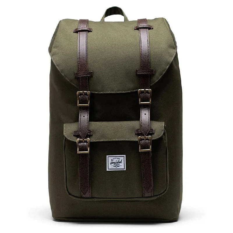 Camping hiking water bottles-Herschel Unisex Ivy Green/Chicory Coffee One Size Little America Mid Volume Backpack - 10020-04488-OS