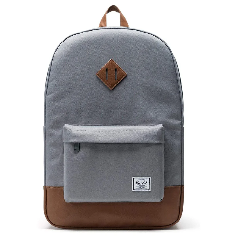 Camping hiking leave no trace-Herschel Unisex Grey/Tan Synthetic Leather Classic 21.5L Heritage Backpack - 10007-00061-OS