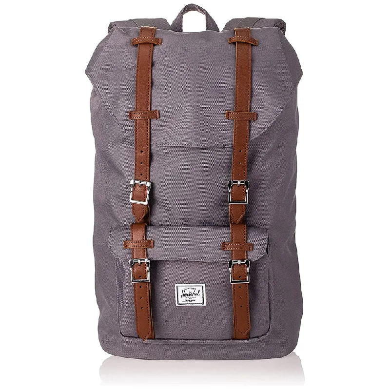 Camping hiking tent setup-Herschel Unisex Grey/Tan Synthetic Leather Mid-Volume 17.0L Little America Laptop Backpack - 10020-00006-OS