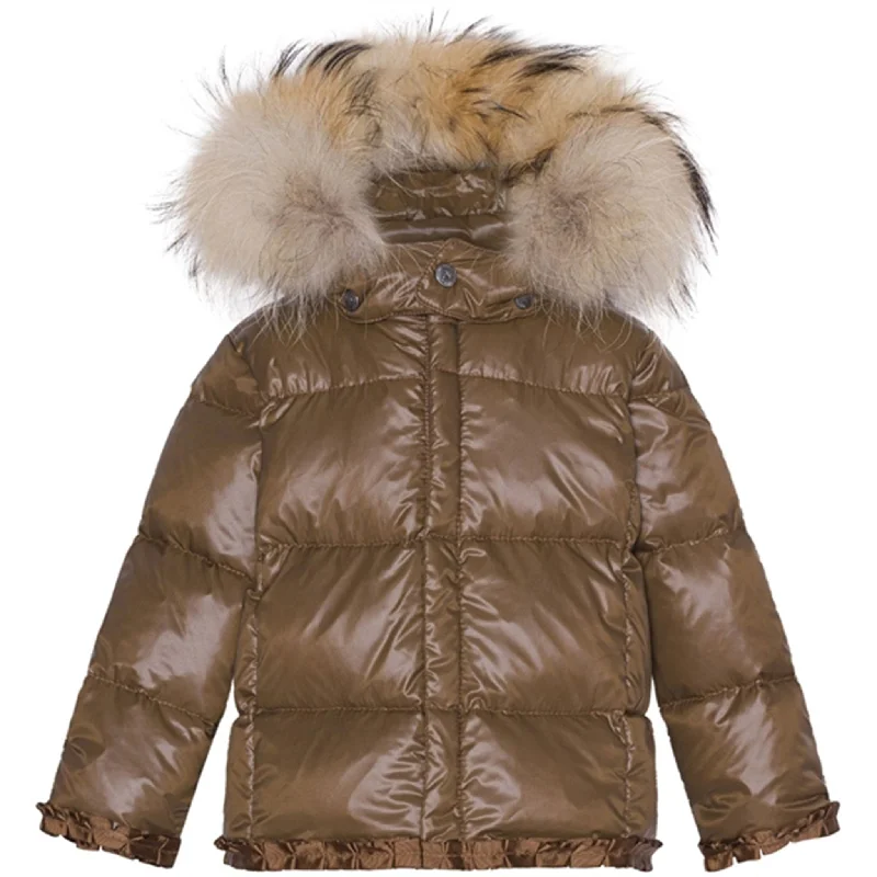 Camping hiking stargazing spots-Ver de Terre Featherlight Baby Girls Down Jacket w. Fur Kangaroo