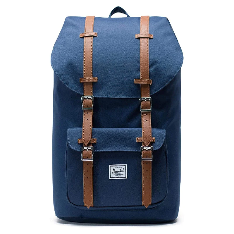 Camping hiking protein powders-Herschel Unisex Navy/Tan Classic 25L Little America Laptop Backpack - 10014-00007-OS