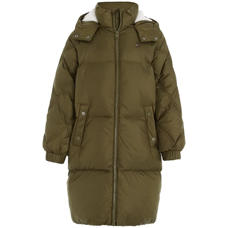 Camping hiking pilgrimage routes-Tommy Hilfiger Mixed Quilted Long Down Jacket Olive Green