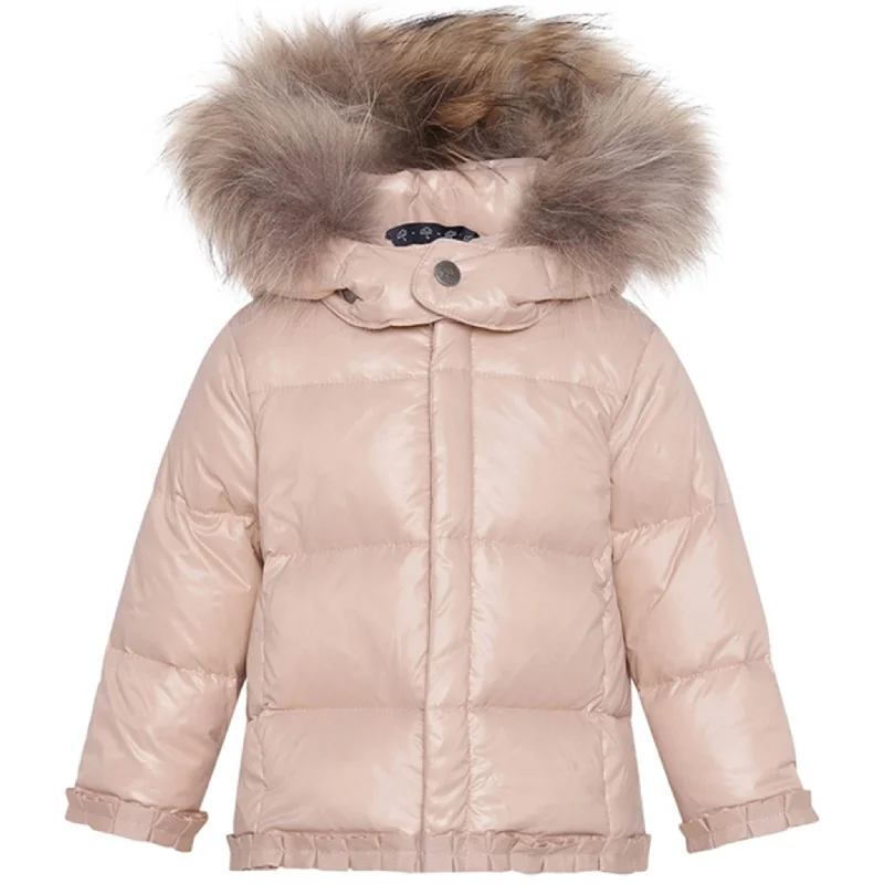 Camping hiking group planning-Ver de Terre Featherlight Baby Girls Down Jacket w. Fur Mahogany Rose