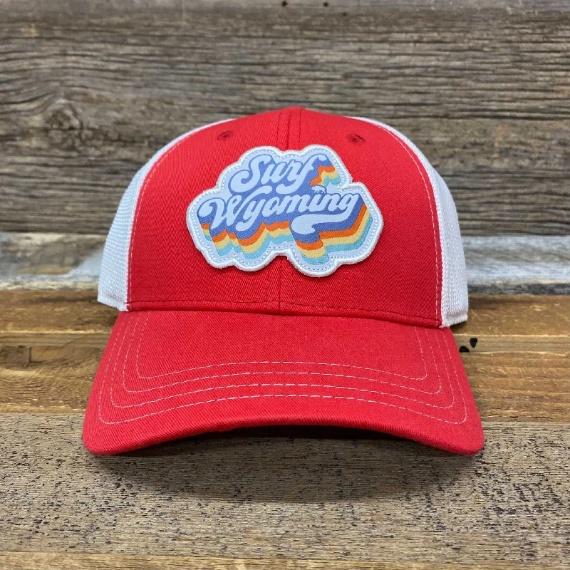 embroidered-team-hat-Surf Wyoming® Soda Script Trucker Hat - Red