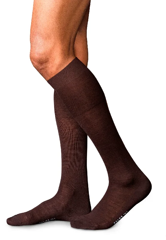 wool socks for hiking-Luxury Line Basics Falke No. 6 Knee High | Brown 15451-5930