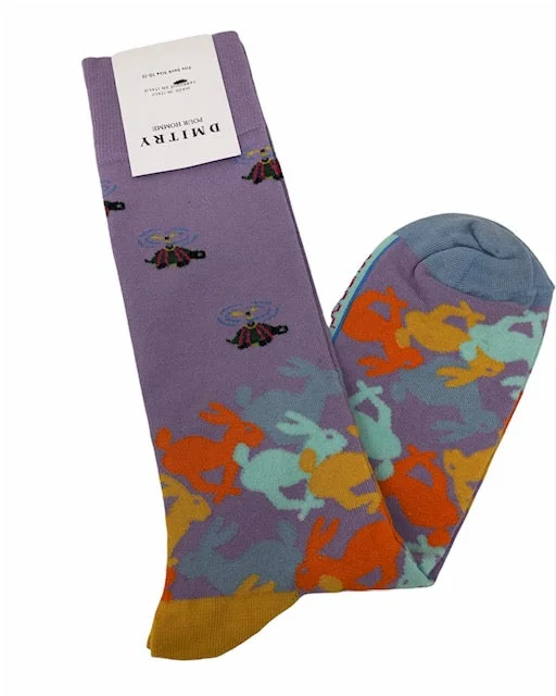 socks for warm climates-DMITRY "Rabbits" Patterned Made in Italy Mercerized Cotton Socks