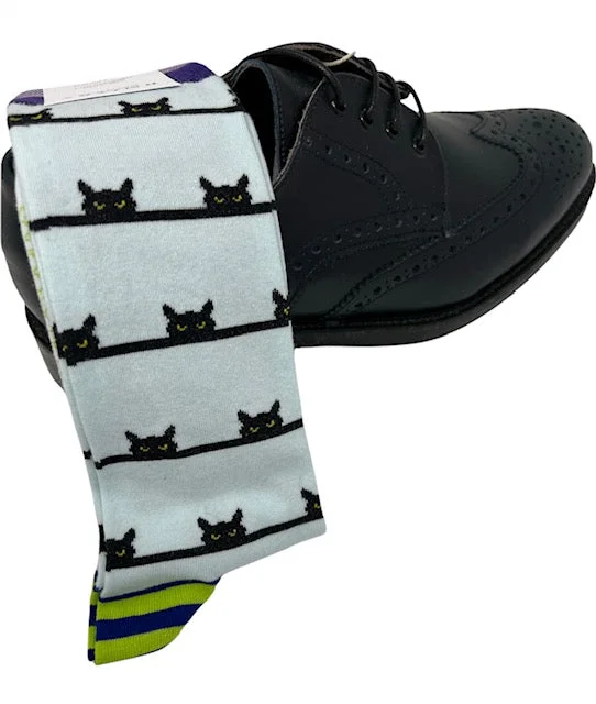 socks with unique textures-DMITRY "Peeping Cats" Patterned Made in Italy Mercerized Cotton Socks