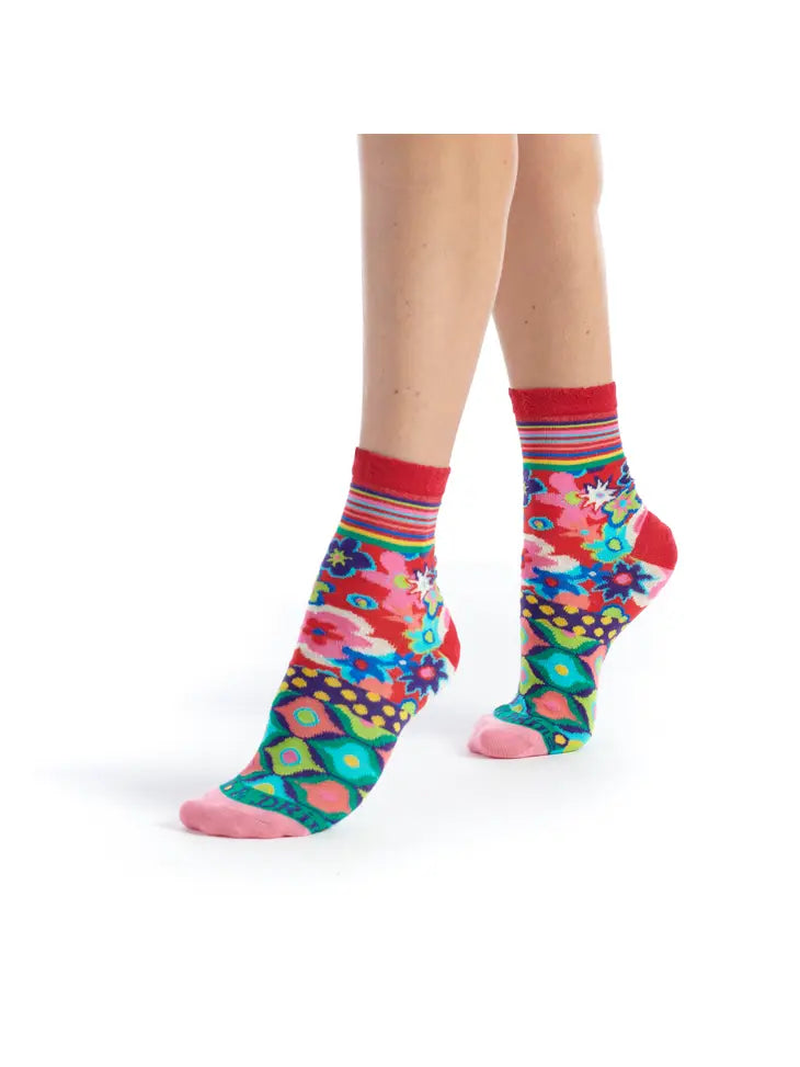 socks with arch compression-Women's Patterned Made in Italy Mercerized Cotton Socks