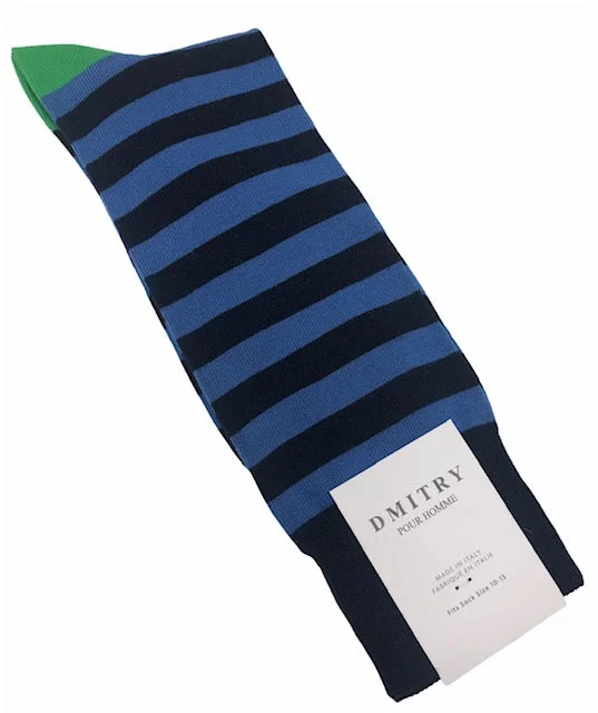 antibacterial socks-DMITRY Blue Striped Made in Italy Mercerized Cotton Socks