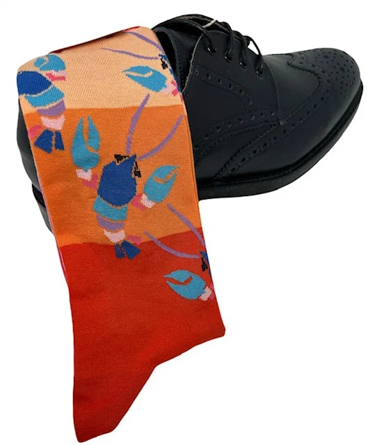 socks for indoor fitness-DMITRY "Rock Lobster" Patterned Made in Italy Mercerized Cotton Socks