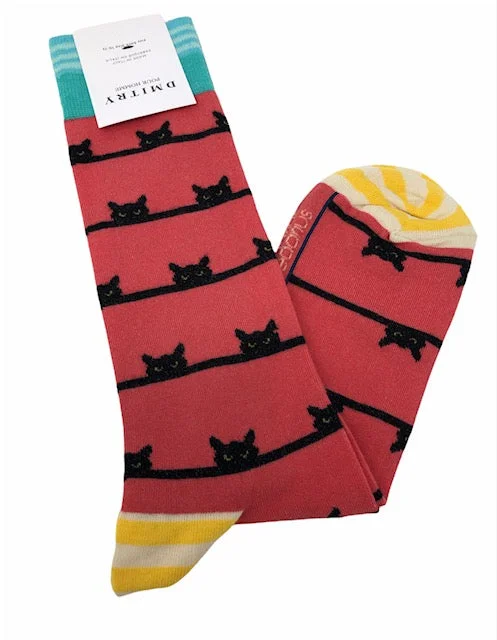 ankle socks for running-DMITRY "Cats" Patterned Made in Italy Mercerized Cotton Socks