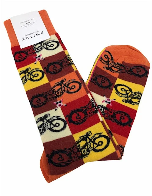 novelty socks with patterns-DMITRY "Motorcycles" Patterned Made in Italy Mercerized Cotton Socks