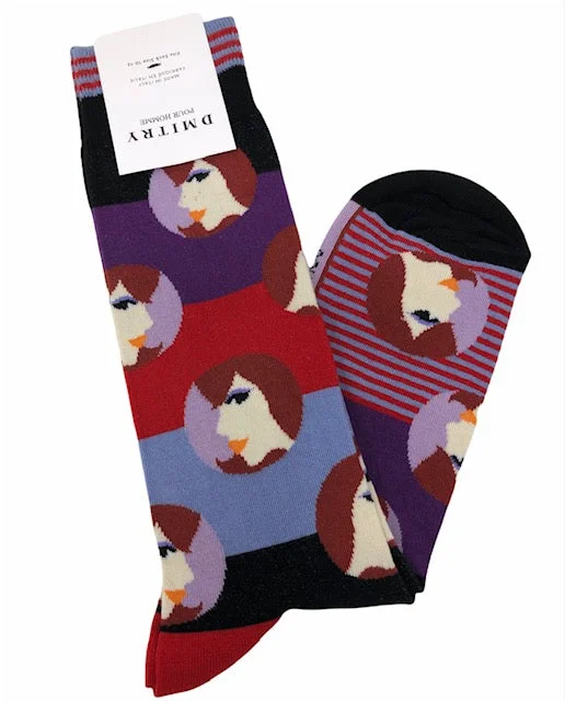 socks for crossfit workouts-DMITRY "Faces" Patterned Made in Italy Mercerized Cotton Socks