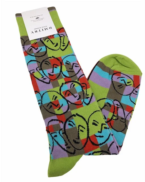 diabetic socks for circulation-DMITRY "Faces" Patterned Made in Italy Mercerized Cotton Socks