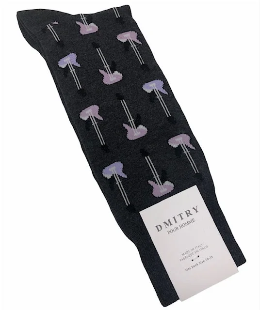 low-cut socks for sneakers-DMITRY Grey Guitar Patterned Made in Italy Mercerized Cotton Socks