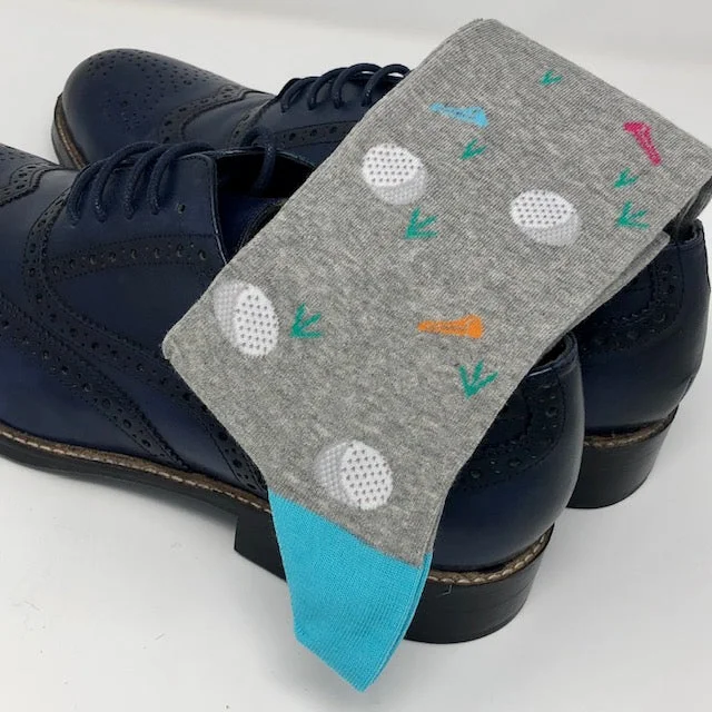 cotton blend socks-DMITRY Grey Golf Patterned Made in Italy Mercerized Cotton Blend Socks