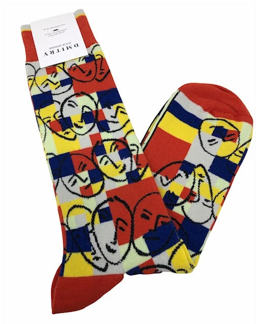 thin socks for summer-DMITRY "Faces" Patterned Made in Italy Mercerized Cotton Socks