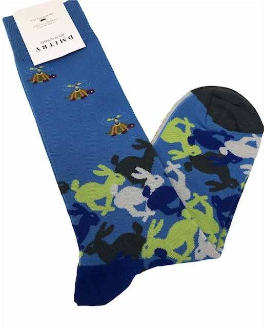 non-slip yoga socks-DMITRY "Bunnies" Patterned Made in Italy Mercerized Cotton Socks