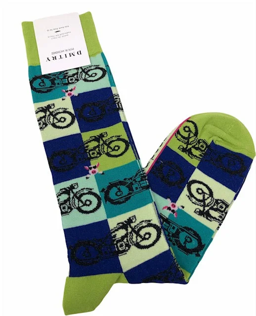 socks for weekend trips-DMITRY "Motorcycles" Patterned Made in Italy Mercerized Cotton Socks