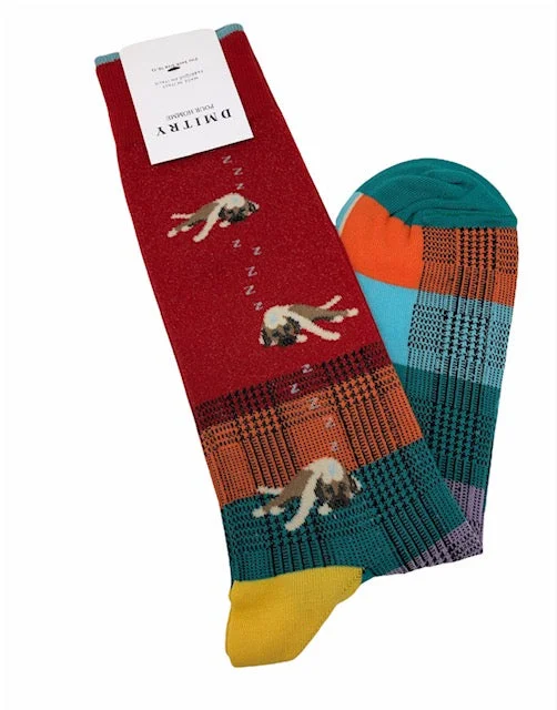 socks for tennis players-DMITRY "Let Sleeping Dogs Lie" Patterned Made in Italy Mercerized Cotton Socks