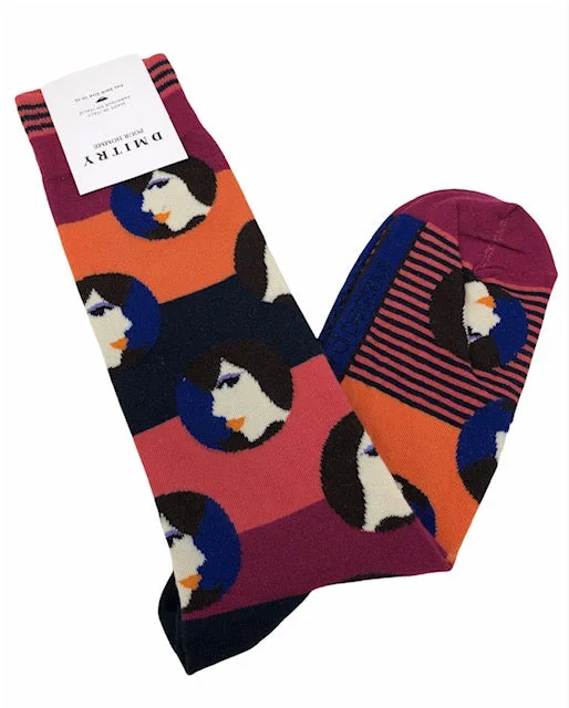 socks with fun graphics-DMITRY "Faces" Patterned Made in Italy Mercerized Cotton Socks