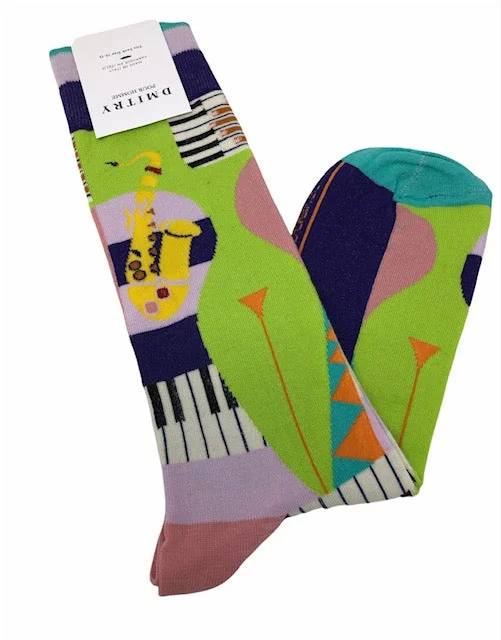 moisture-wicking socks for sports-DMITRY "Music" Patterned Made in Italy Mercerized Cotton Socks