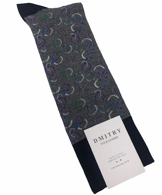 eco-friendly socks-DMITRY Navy Patterned Made in Italy Mercerized Cotton Socks