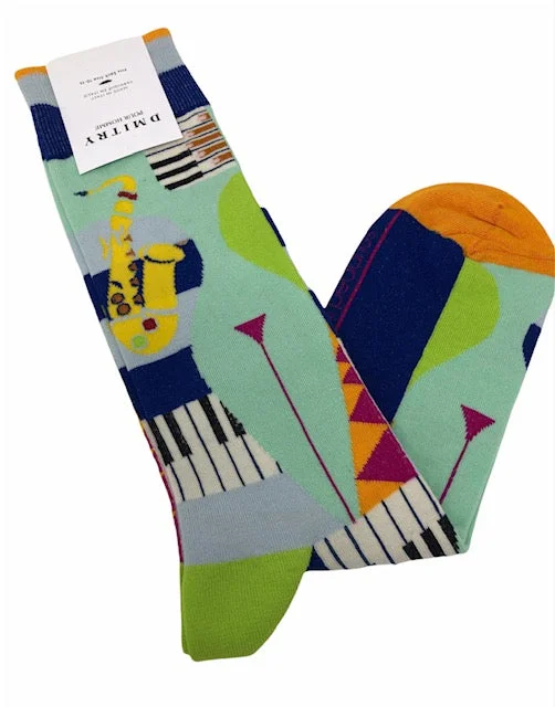 knee-high socks for women-DMITRY "Music" Patterned Made in Italy Mercerized Cotton Socks