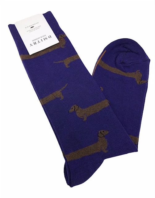 socks for long treks-DMITRY "Dachshund" Patterned Made in Italy Mercerized Cotton Socks