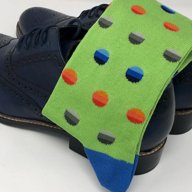 funny socks for gifts-DMITRY Green Patterned Made in Italy Mercerized Cotton Blend Socks