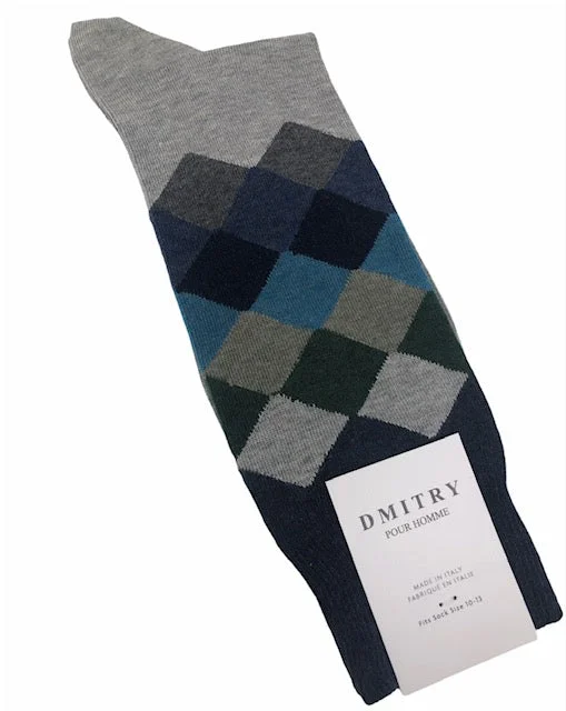 durable socks for work-DMITRY Grey Patterned Made in Italy Mercerized Cotton Socks