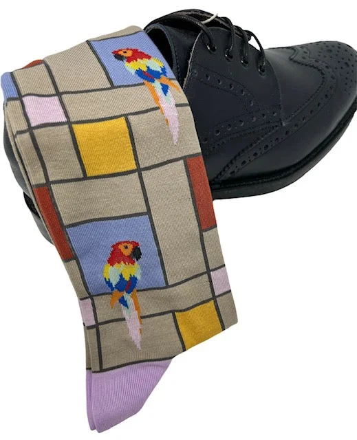 socks for bootcamp workouts-DMITRY "It's A Jungle Out There" Patterned Made in Italy Mercerized Cotton Socks