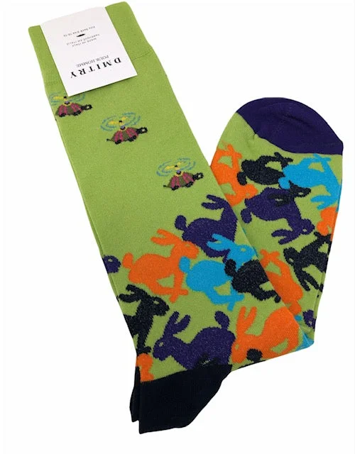 socks for cold evenings-DMITRY "Bunnies" Patterned Made in Italy Mercerized Cotton Socks