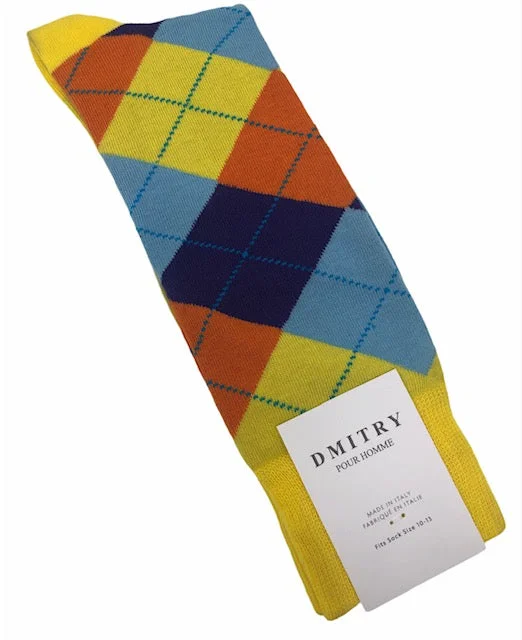 lightweight socks for travel-DMITRY Argyle Patterned Made in Italy Mercerized Cotton Socks