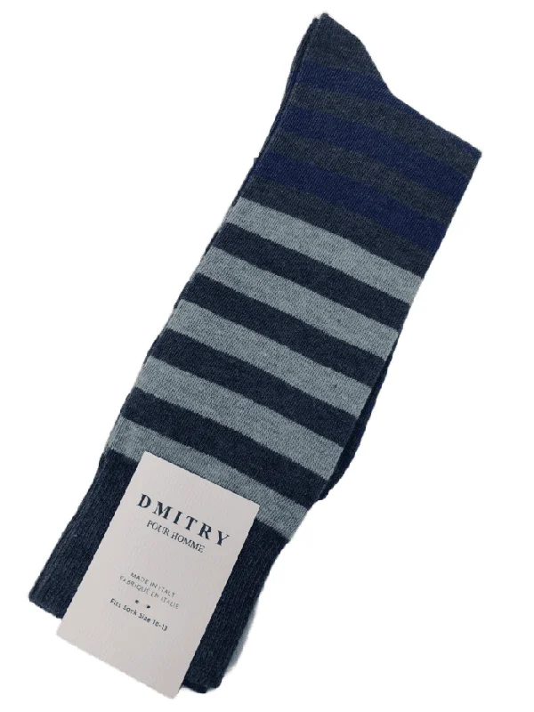 plush socks for lounging-DMITRY Blue Striped Made in Italy Mercerized Cotton Socks