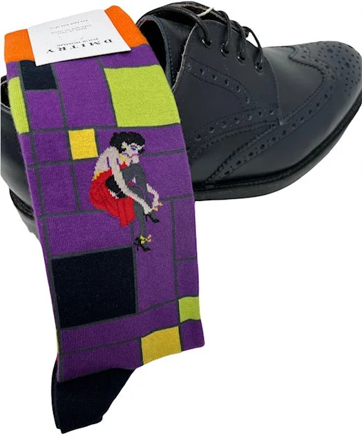 socks with eco materials-DMITRY "Cocktails At Eight" Patterned Made in Italy Mercerized Cotton Socks