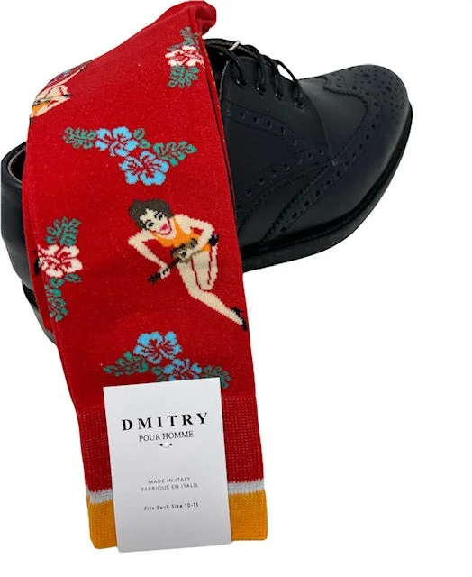 socks with padded soles-DMITRY "A Hui Hou" Patterned Made in Italy Mercerized Cotton Socks