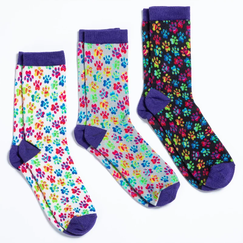 socks with breathable panels-Celebration Paws Crew Socks - Set of 3