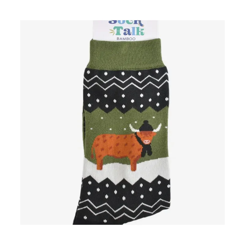 socks with elastic tops-Winter Highland Cow - Men's Bamboo Socks