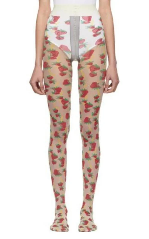 socks for office wear-Strawberry Logo Horse-bit Tights