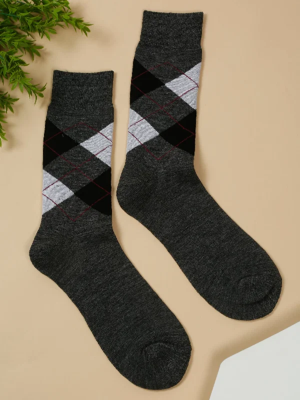 socks with subtle patterns-Men's Grey Melange Basic Crew length Socks -Pack of 3