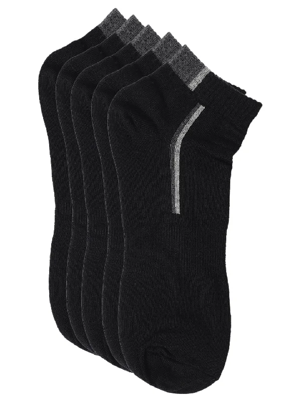 socks for kids sports-Men's Black Fashion Ankle length  Socks -Pack of 5