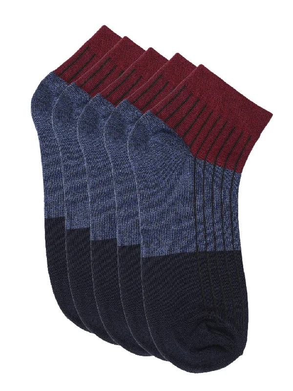 socks with bold prints-Men's Maroon Fashion Ankle length  Terry Socks -Pack of 5